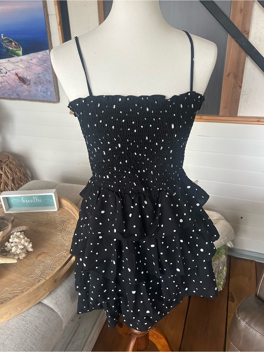 She + Sky Black and White Polka Dot Dress Tag